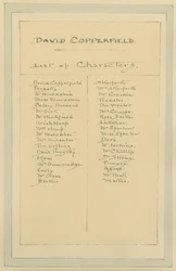 Lista postaci, ok. 1920 (pióro i atrament z toaletą na papierze)